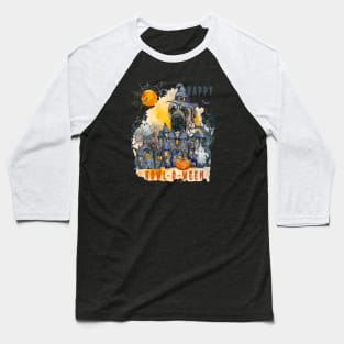 English Mastiff Happy Howl-o-ween Ghost Houses Funny Watercolor Baseball T-Shirt